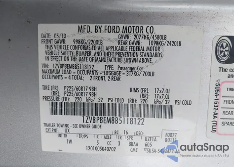 2011 Ford Mustang V6 из США, поврежденный, VIN 1ZVBP8EM8B5118122